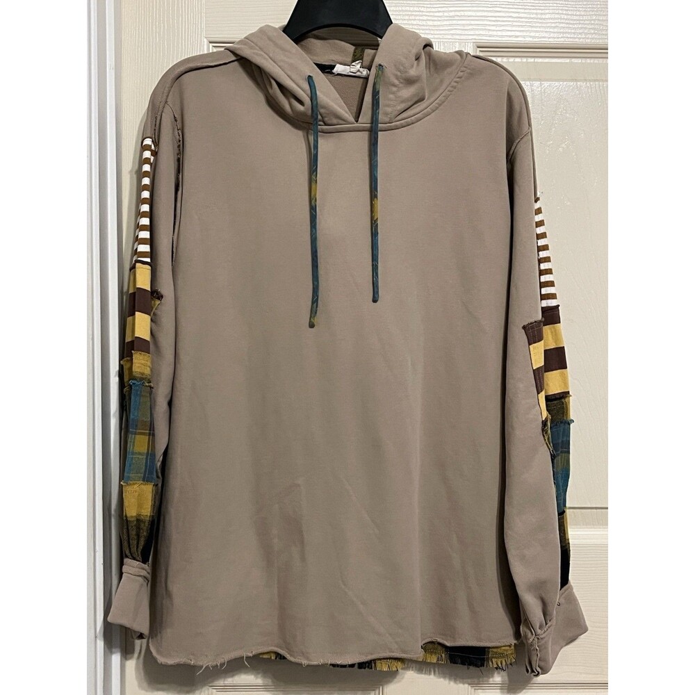 Easel Boho Mixed Plaid Colorblock Oversized Pullover Hoodie Patchwork Cozy Large